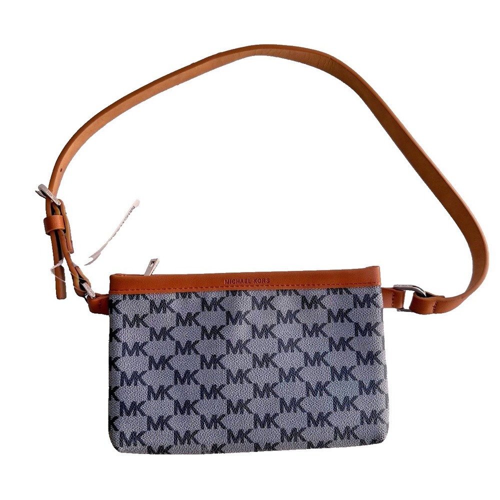 Michael Kors Belt Bag Blue MK Logo Waist Pack Zip Adjustable Strap NEW Travel